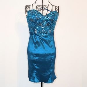 Mac Dougal Turquoise Blue Sequin Detail Mini Dress Size 6